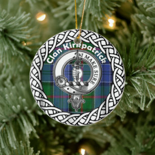 Scottish Clan Kirkpatrick Old Tartan and Crest Ceramic Tree Decoration
