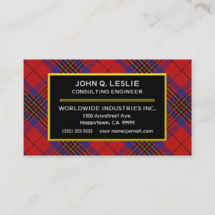 Scottish Clan Leslie Red Tartan Plaid Business Card