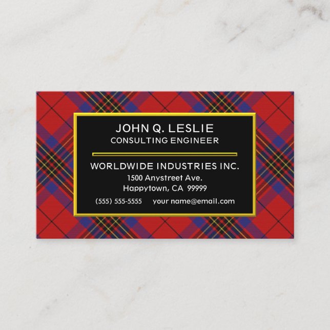 Scottish Clan Leslie Red Tartan Plaid Business Card (Front)
