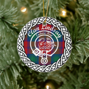 Scottish Clan Lindsay Tartan and Crest Ceramic Tree Decoration