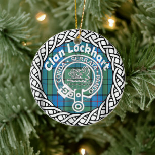 Scottish Clan Lockhart Tartan and Crest Ceramic Tree Decoration