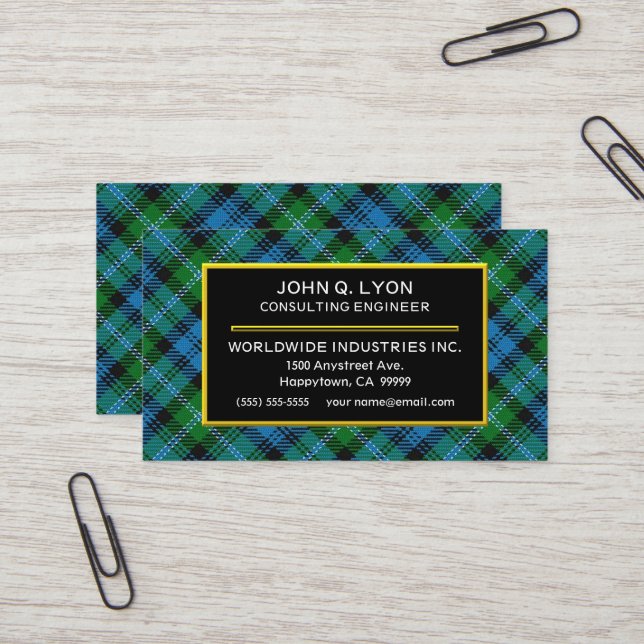 Scottish Clan Lyon Tartan Plaid Business Card (Front/Back In Situ)