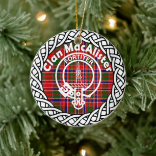 Scottish Clan MacAlister Tartan and Crest Ceramic Tree Decoration