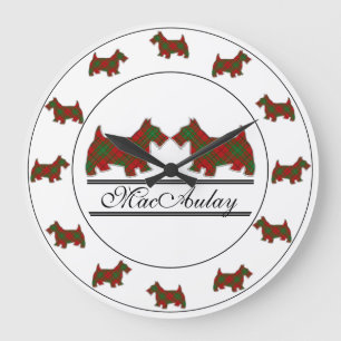 Scottish Clan MacAulay Tartan Plaid Scottie Dogs Large Clock