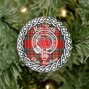 Scottish Clan MacBeth Tartan and Crest Ceramic Tree Decoration