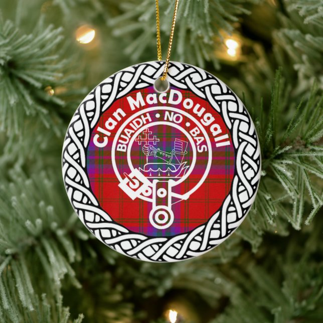 Scottish Clan MacDougall Tartan and Crest Ceramic Tree Decoration (Tree)