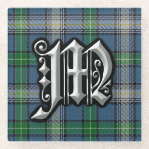Scottish Clan MacDowall Letter M Monogram Tartan Glass Coaster