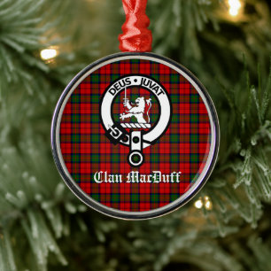 Scottish Clan MacDuff Tartan and Crest Badge  Metal Tree Decoration