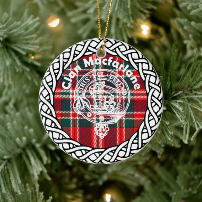 Scottish Clan Macfarlane Tartan and Crest Ceramic Tree Decoration (Tree)