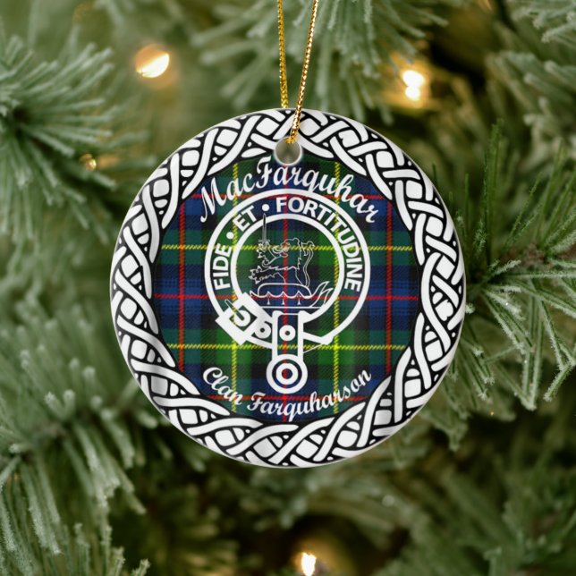 Scottish Clan MacFarquhar Tartan and Crest Ceramic Tree Decoration (Tree)