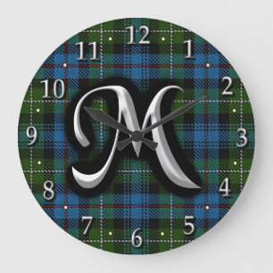 Scottish Clan MacKenzie Letter M Monogram Tartan Large Clock