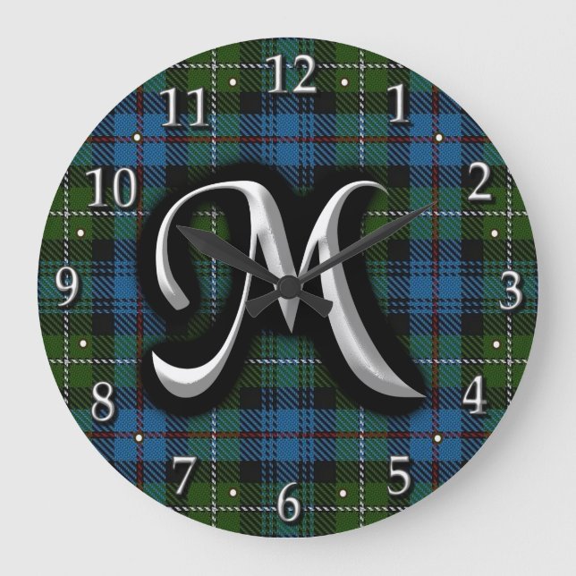 Scottish Clan MacKenzie Letter M Monogram Tartan Large Clock (Front)