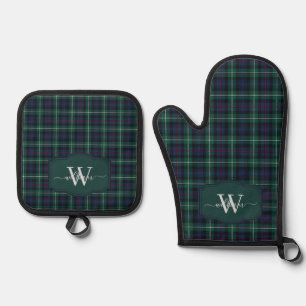 Scottish Clan MacKenzie Tartan Plaid Monogrammed Oven Mitt & Pot Holder Set
