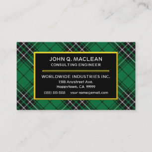 Scottish Clan MacLean Hunting Tartan Plaid Business Card