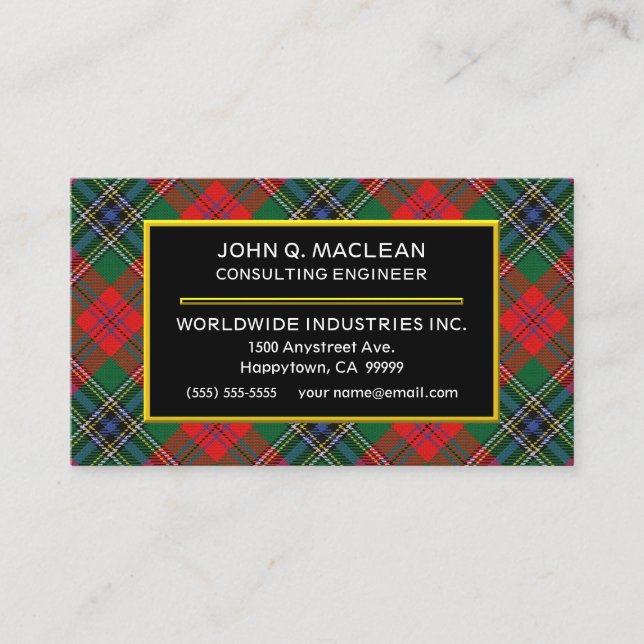 Scottish Clan MacLean Red Tartan Plaid Business Card (Front)