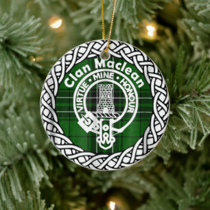 Scottish Clan Maclean Tartan and Crest Ceramic Tree Decoration