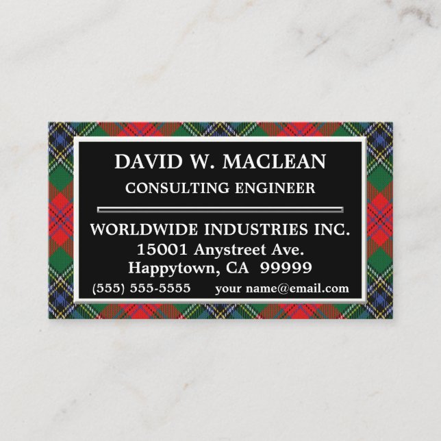 Scottish Clan MacLean Tartan Plaid Business Card (Front)