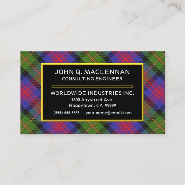Scottish Clan MacLennan Tartan Plaid Business Card (Front)