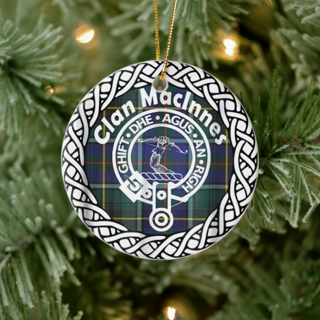 Scottish Clan Maclnnes Tartan and Crest Ceramic Tree Decoration (Tree)
