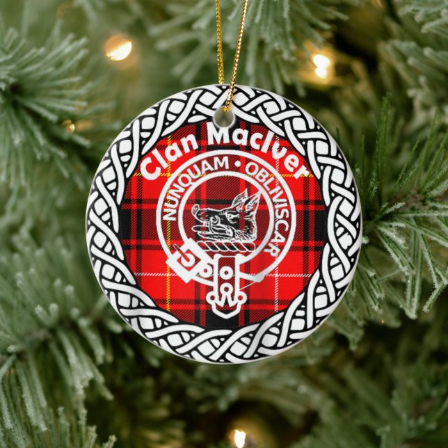 Scottish Clan Maclver Tartan and Crest Ceramic Tree Decoration (Tree)