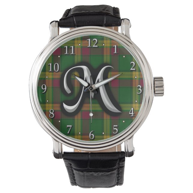 Scottish Clan MacMillan Letter M Monogram Tartan Watch (Front)