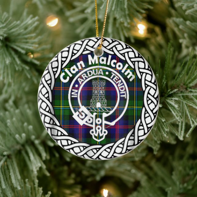 Scottish Clan Malcolm Tartan and Crest Ceramic Tree Decoration (Tree)