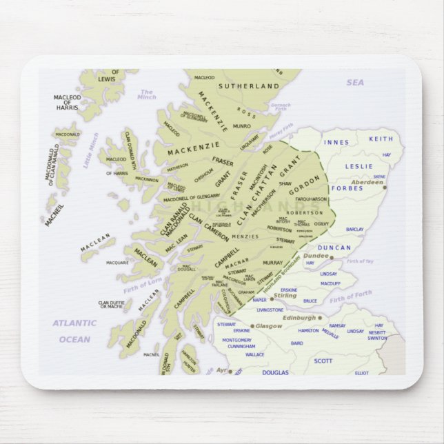 Scottish Clan Map of Scotland Mouse Mat (Front)