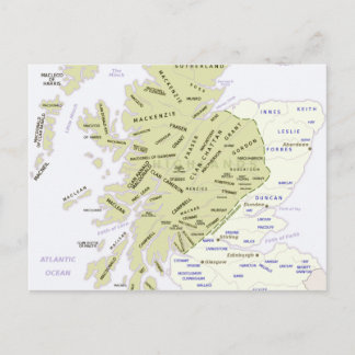 Scottish Clan Map of Scotland Postcard