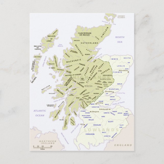 Scottish Clan Map of Scotland Postcard (Front)