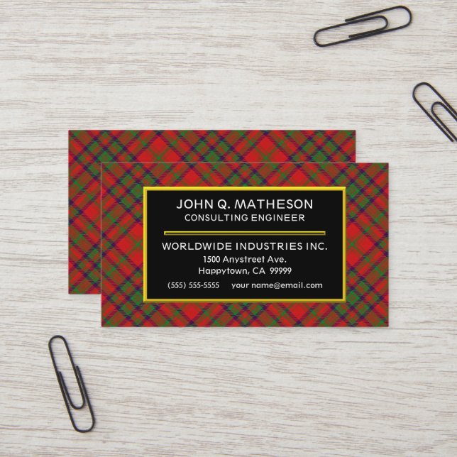 Scottish Clan Matheson Tartan Plaid Business Card (Front/Back In Situ)