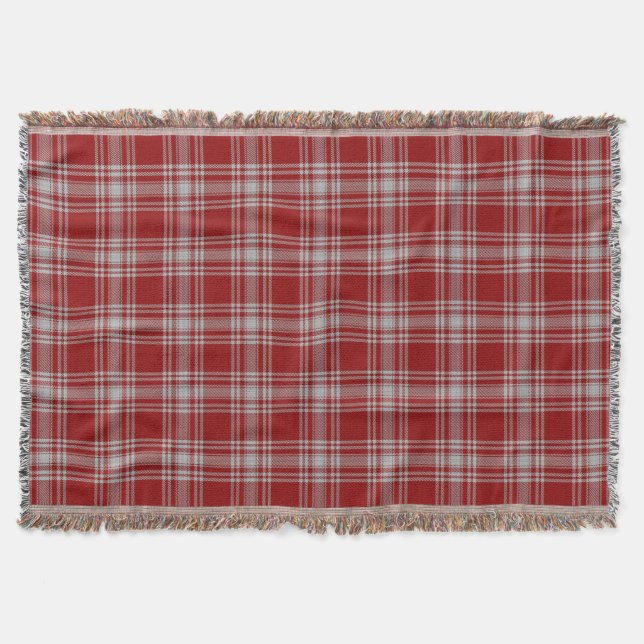Scottish Clan Menzies Red and White Tartan Throw Blanket (Front)
