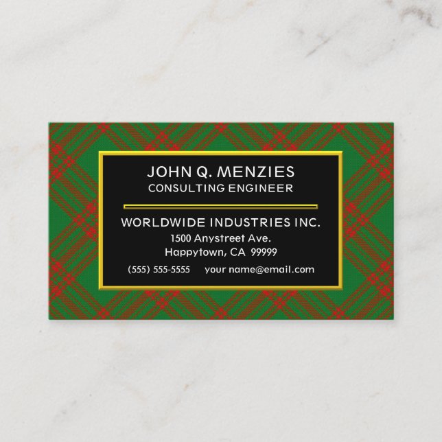 Scottish Clan Menzies Tartan Plaid Business Card (Front)