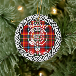 Scottish Clan Mitchell Tartan and Crest Ceramic Tree Decoration