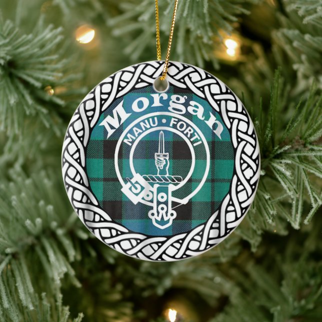 Scottish Clan Morgan Tartan and Crest Ceramic Tree Decoration (Tree)