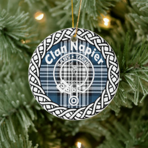 Scottish Clan Napier Tartan and Crest Ceramic Tree Decoration