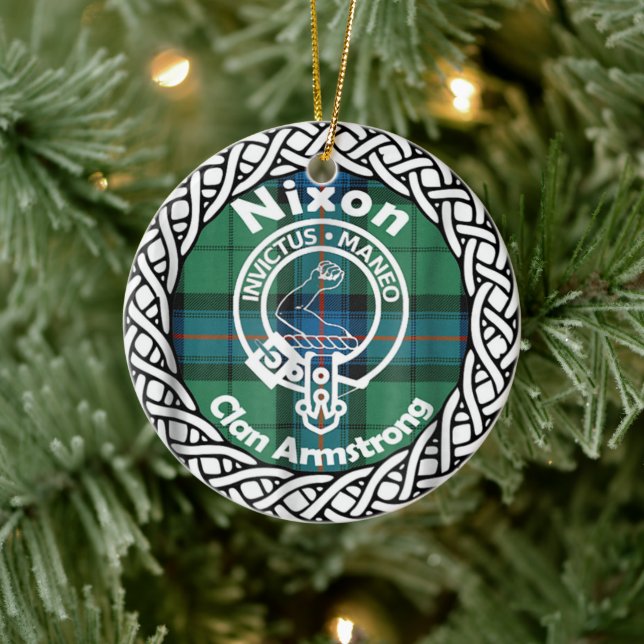 Scottish Clan Nixon Tartan and Crest Ceramic Tree Decoration (Tree)