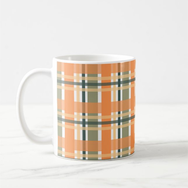 Scottish clan plaid orange green tartan chequered  coffee mug (Left)