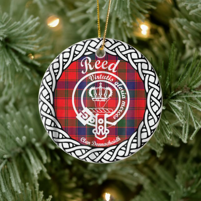 Scottish Clan Reed Tartan and Crest Ceramic Tree Decoration (Tree)