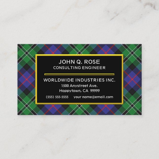 Scottish Clan Rose Hunting Tartan Plaid Business Card (Front)