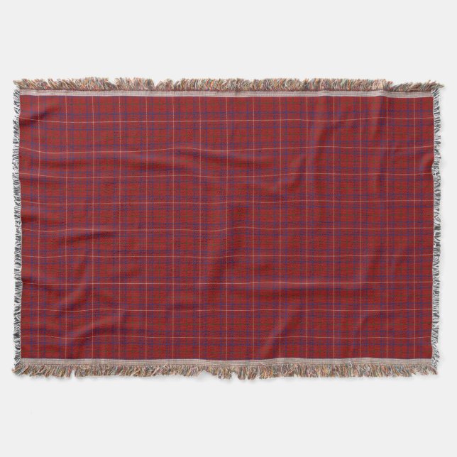 Scottish Clan Rose Modern Red Tartan Throw Blanket (Front)