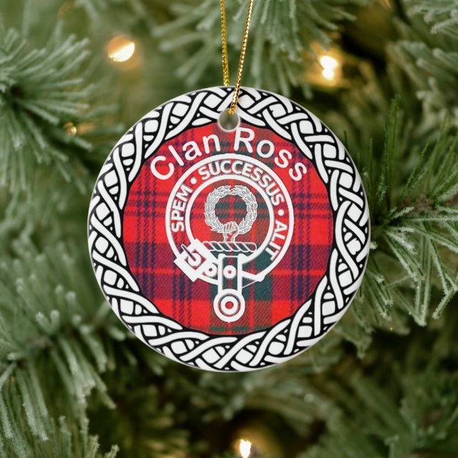 Scottish Clan Ross Tartan and Crest Ceramic Tree Decoration (Tree)