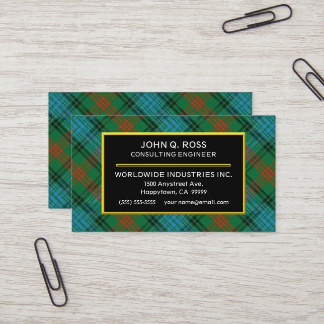 Scottish Clan Ross Tartan Plaid Business Card (Front/Back In Situ)