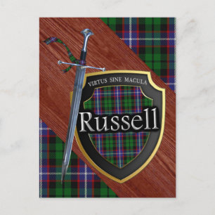 Scottish Clan Russell Tartan Sword & Shield Postcard