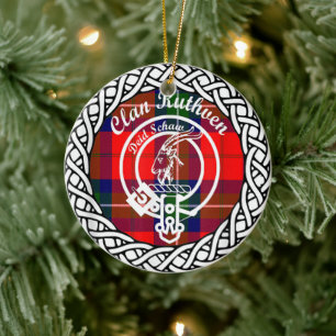 Scottish Clan Ruthven Tartan and Crest Ceramic Tree Decoration