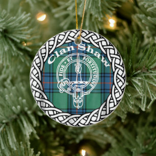 Scottish Clan Shaw Tartan and Crest Ceramic Tree Decoration