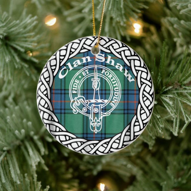 Scottish Clan Shaw Tartan and Crest Ceramic Tree Decoration (Tree)