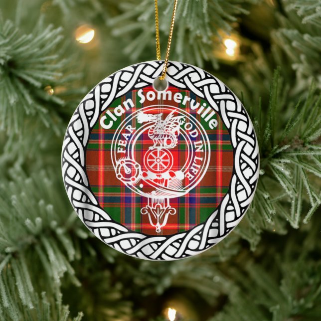 Scottish Clan Somerville Tartan and Crest Ceramic Tree Decoration (Tree)