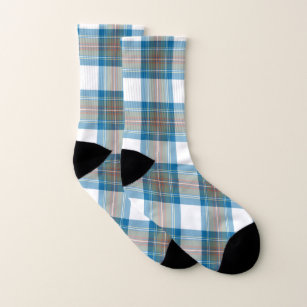 Scottish Clan Stewart Muted Blue Tartan Plaid Socks