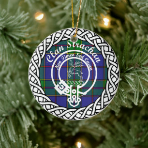 Scottish Clan Strachan Tartan and Crest Ceramic Tree Decoration