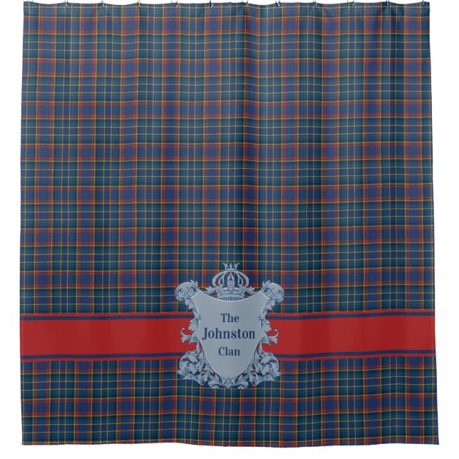 Scottish Clan Tartan Plaid, Name and Crest Shower Curtain (Front)